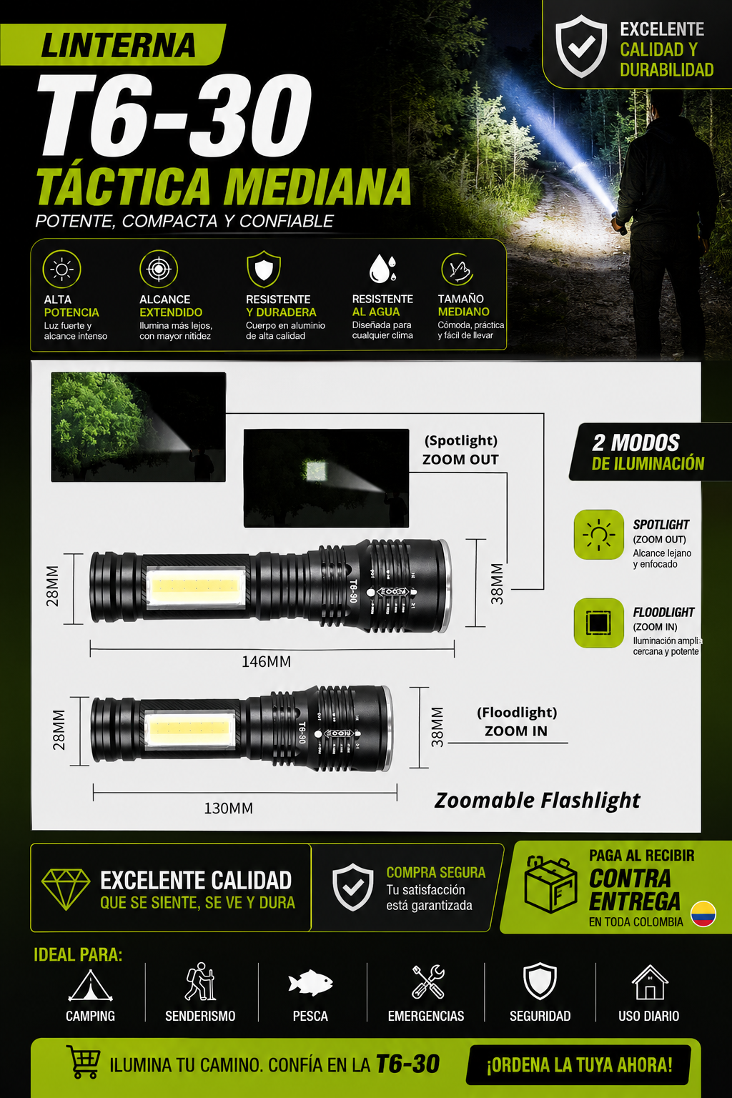 Linterna T6-30 Tactica Mediana